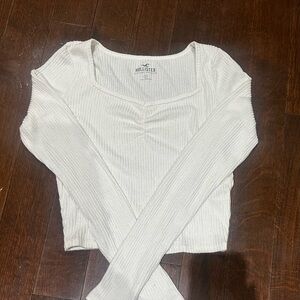 hollister white ribbed long sleeve top